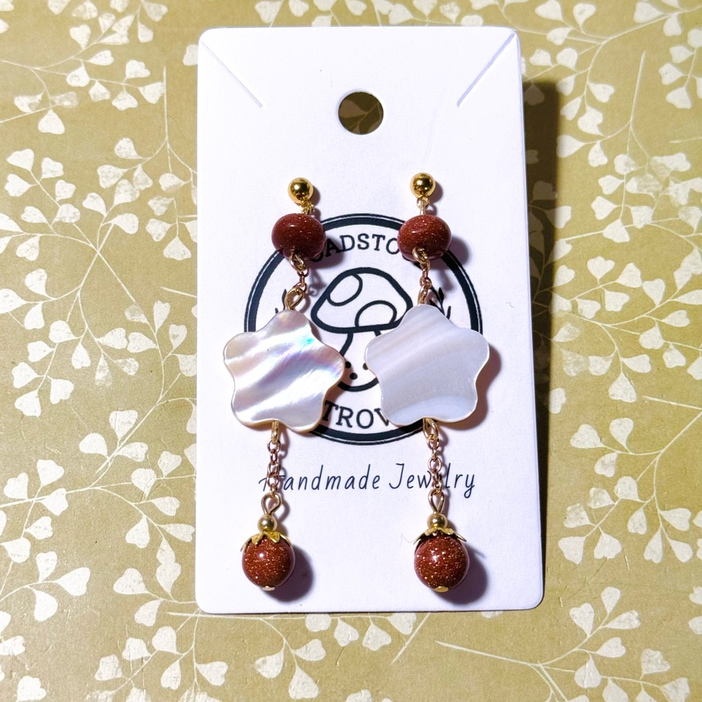 Goldstone and Mother of Pearl Star Earrings